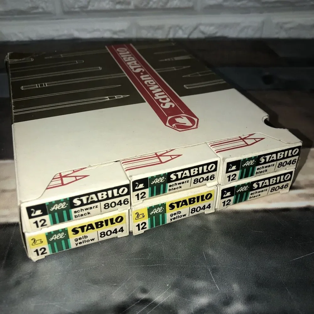 Vtg Lot of 6 Box (72) Schwan STABILO 8044 8046 New Yellow & Black‎ Pencils